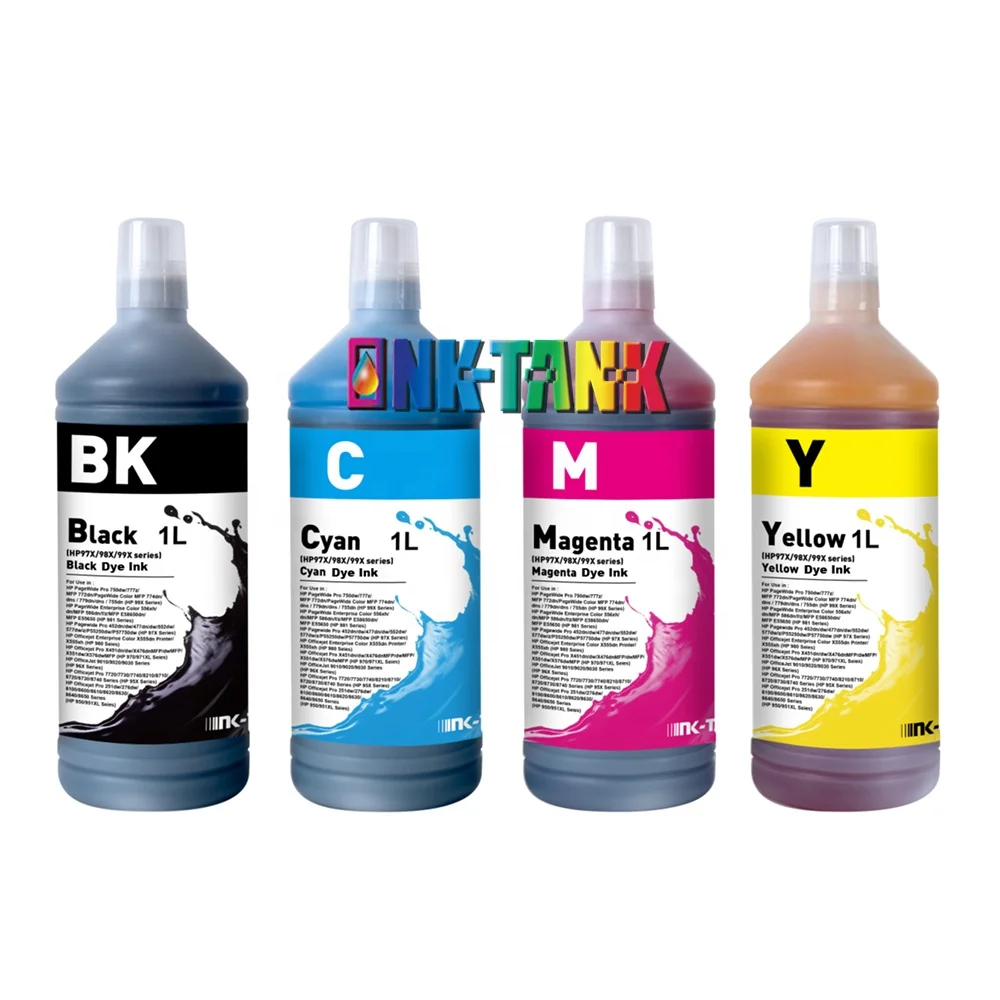 INK-TANK 1000ml 97X 99X 980 Dye Universal Refill Inkjet Tinta Continuous Ink Kit For HP Pagewide pro 477dn 477dw 452dw Printer