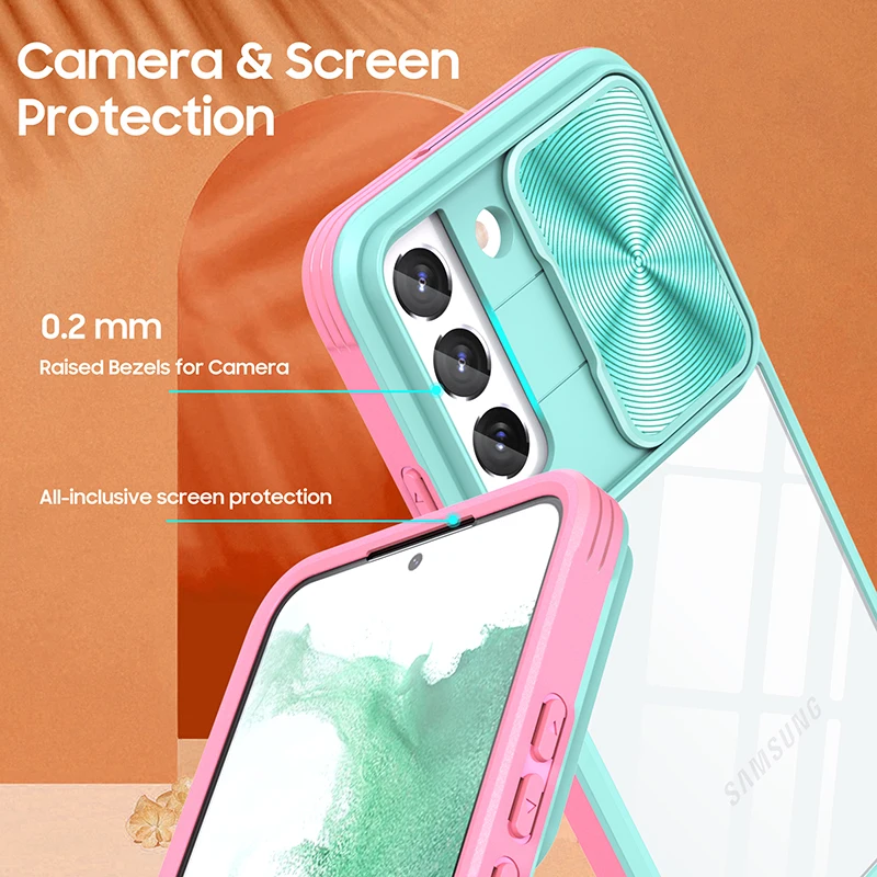 2022 New Design Protection Film With Slider Camera Lens Clear Phone Case For Samsung Galaxy S22 Ultra
