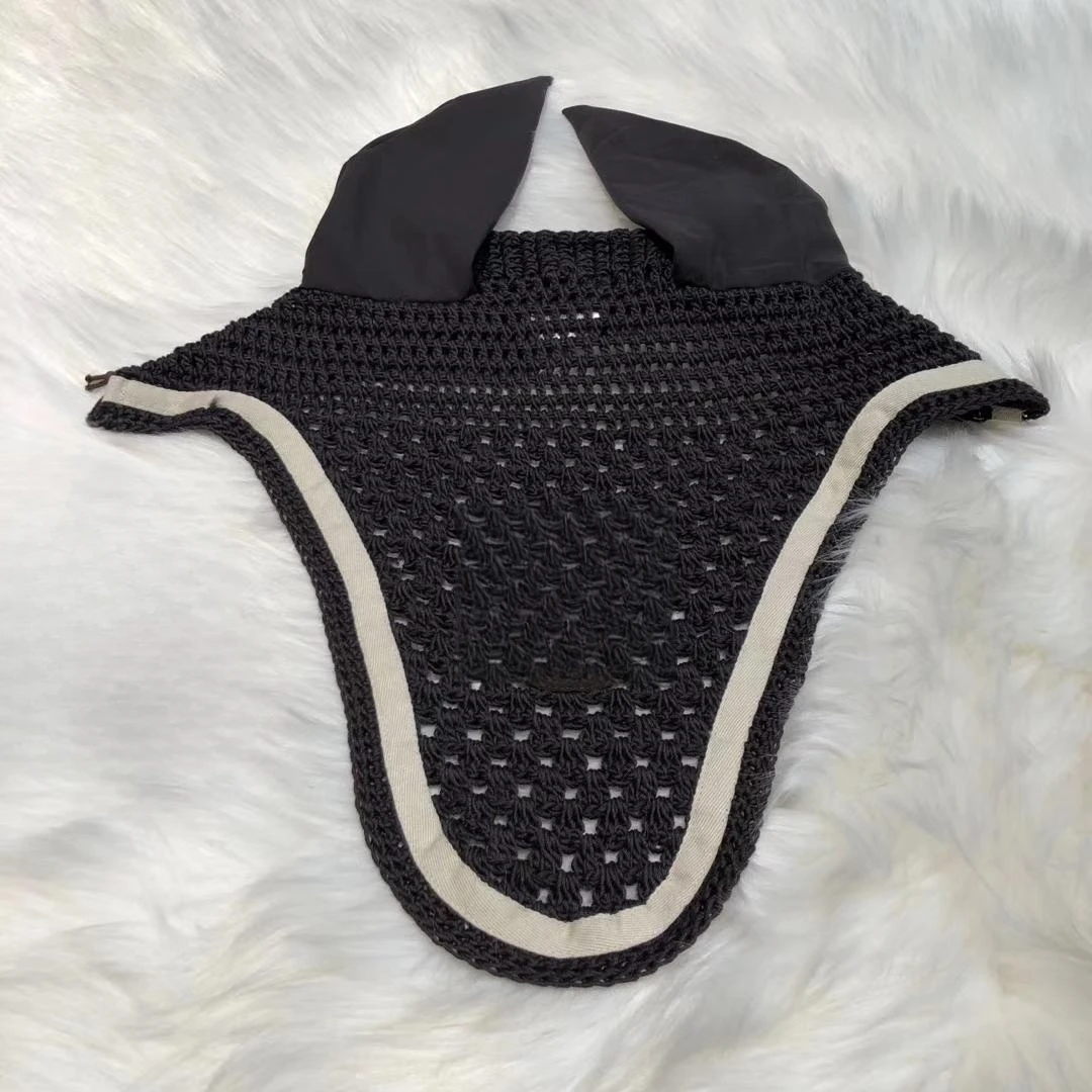 Custom Horse Saddle Pad And Mask Set Knitted Fly Mask Breathable Cotton Inside Layer