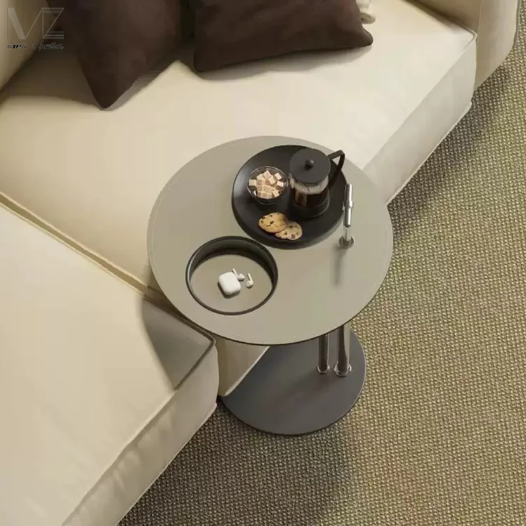 Small Coffee Table Modern Luxury Stainless Steel Drink Service Table Saddle Leather Side Table For Living Room