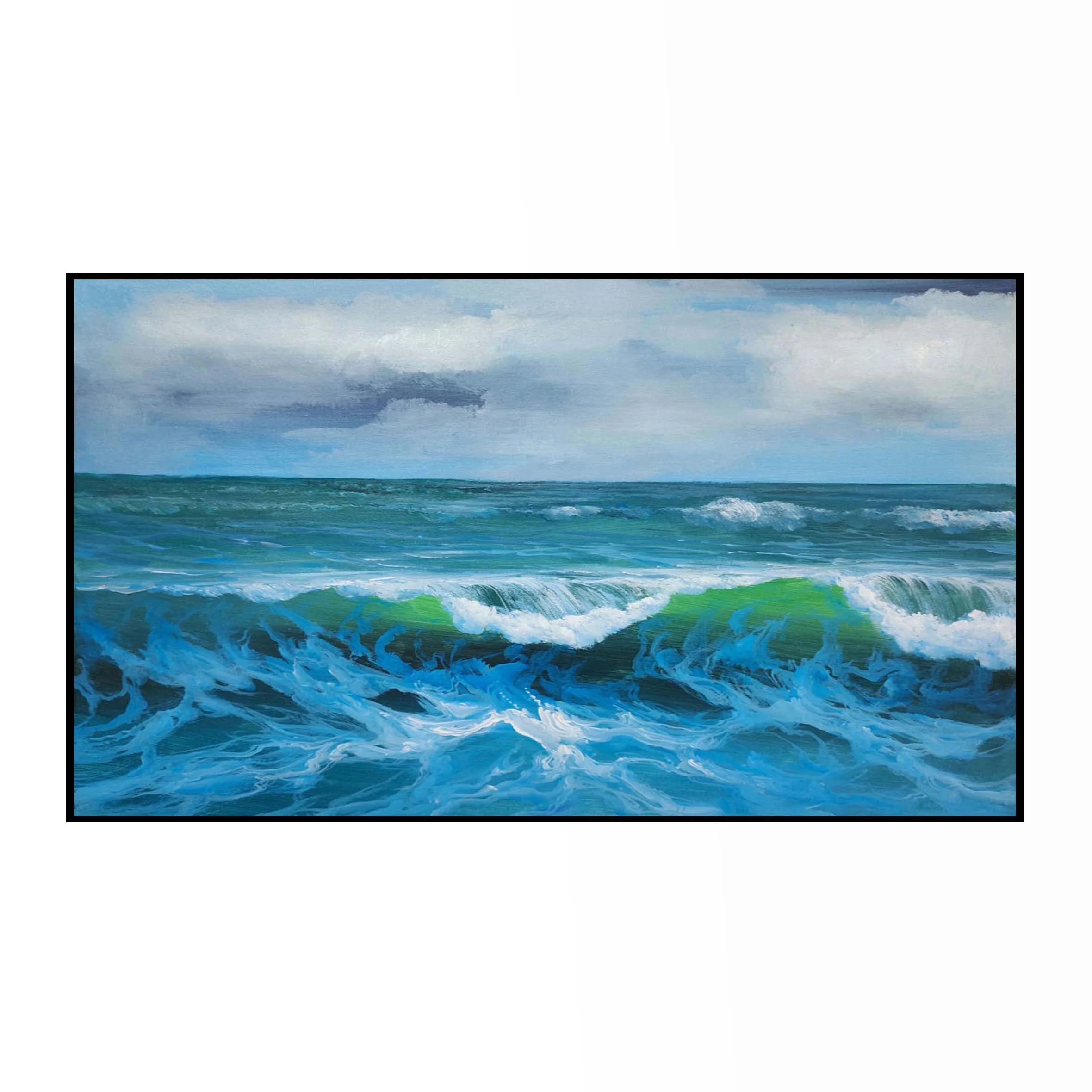 Darling DRZ118 Modern Canvas Artwork Handmade Blue Seascape Painting Oil Wall Art Home Decoration