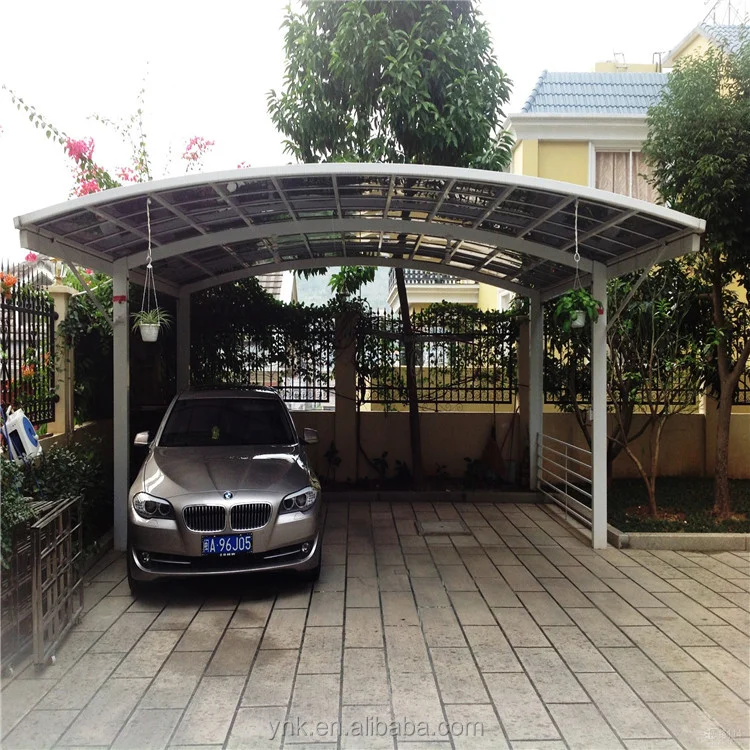 Large aluminum carport canopy with solid PC board roof for two cars