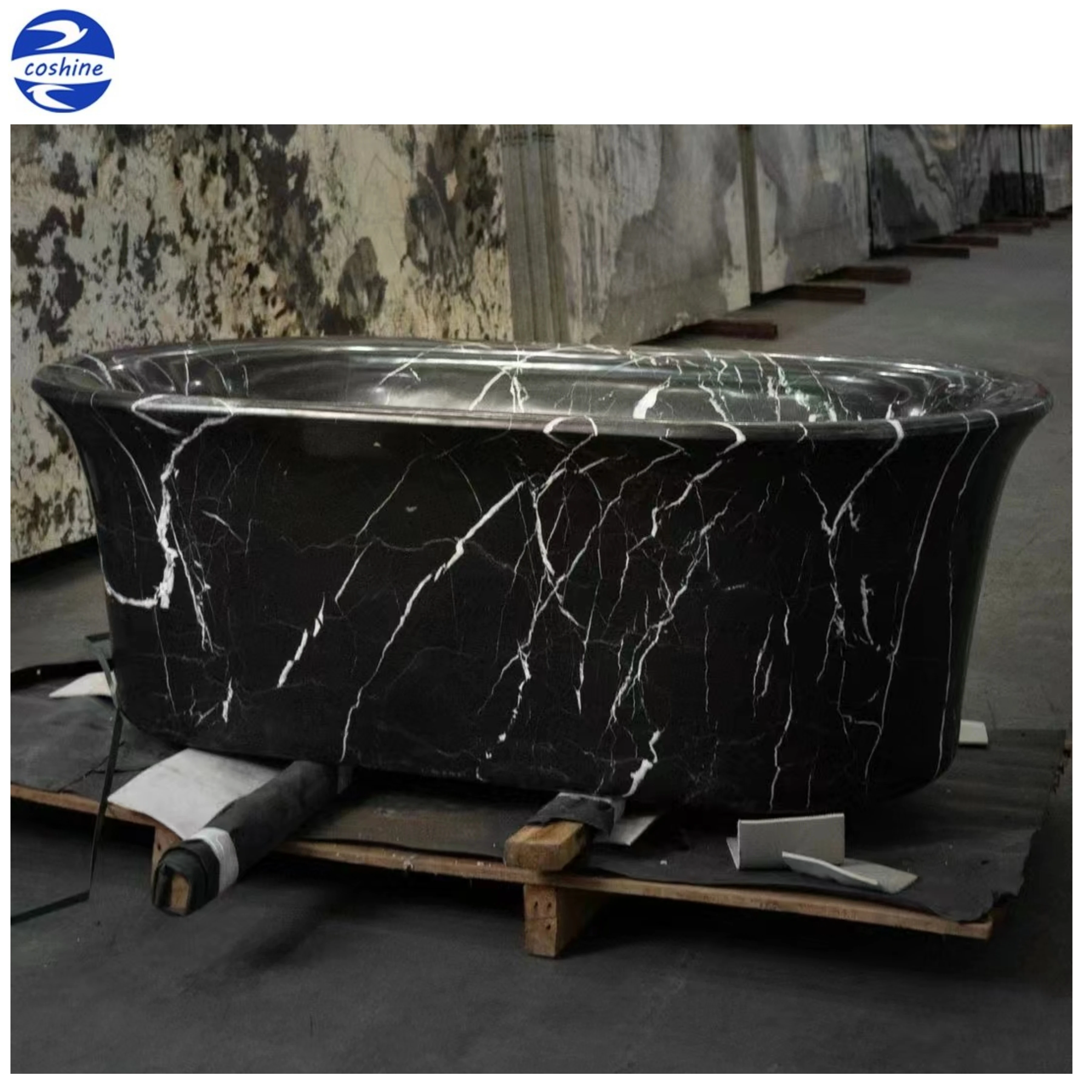 Modern Design Classical Italian Black Natural Stone Freestanding Bathtub Nero Marquina Marble Bathroom Bath Tub