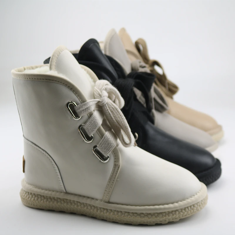 Кожаные ботинки с воротником для женщин