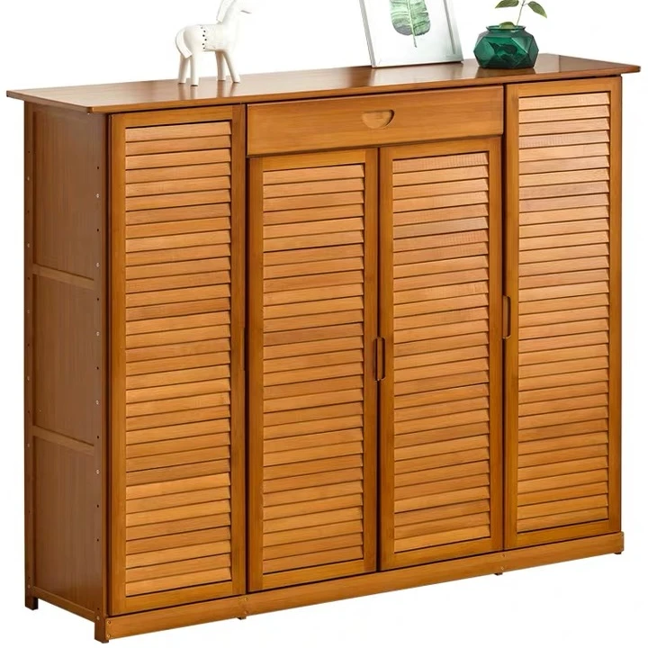 Полка для обуви из натурального бамбука Вместительный шкаф хранения массива дерева с ящиком