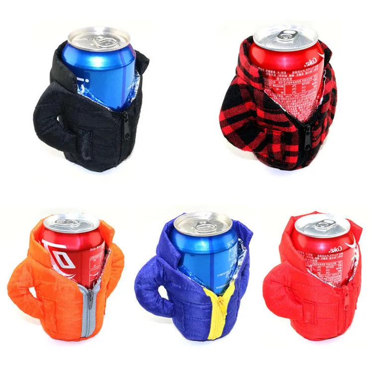 Custom 330ml Waterproof Down Life Jacket Shape Insulated Can Koozy Holder Cold Beer Coats Beer jacket With Zipper