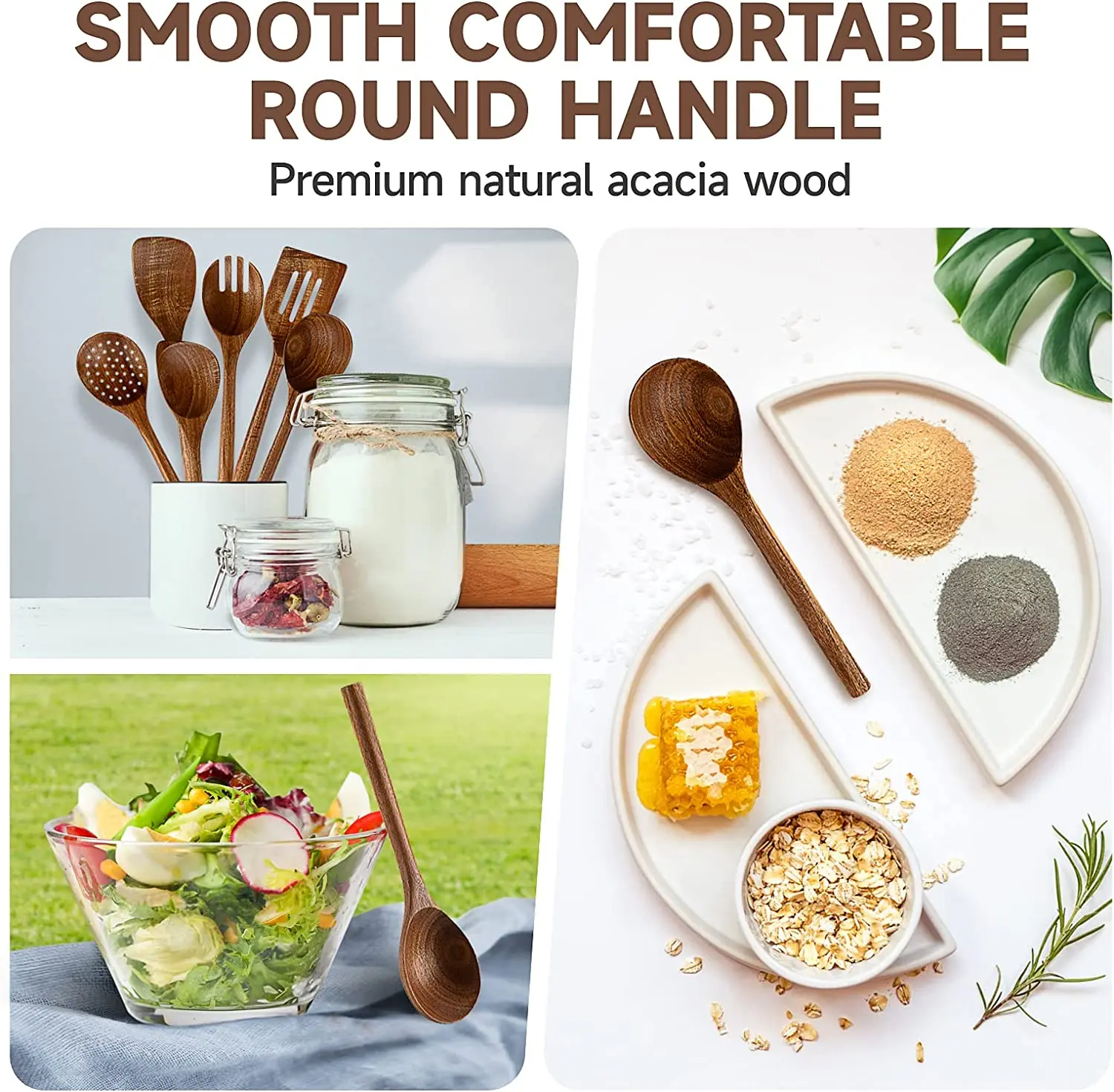 Hot Sale Wooden Spoons Utensils for Cooking Serving 6-Piece 12 Inch Round Handle Acacia Wood Non Stick Set