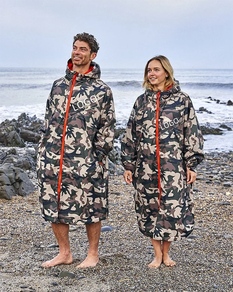 Customized Camouflage Printing Changing Jacket Recycled Thick Hooded Waterproof Unisex Warm Beach Changing Robe Poncho