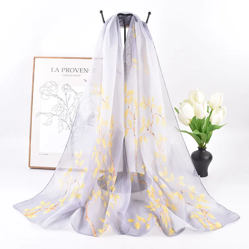 2023 новый стиль универсальный узор с принтом листьев шифоновые женские мягкие шарфы солнцезащитный крем оптом шарф для женщин вуаль