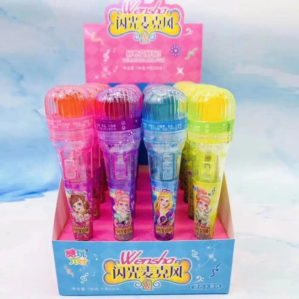  Hot sale candy microphone shaped lollipop popular flash mixed fruit taste