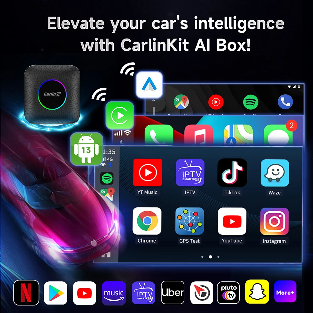 HOT Carlinkit usb carplay android 13 portable 4G+64GB ai box smart android auto car gadgets ai universal wireless carplay