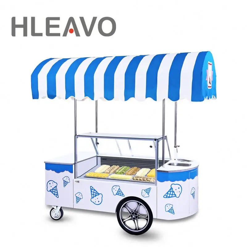 Factory Customization Italian Gelato Display Mobile Push Popsicle Showcase Freezers Bicycle Ice Cream Roll Cart