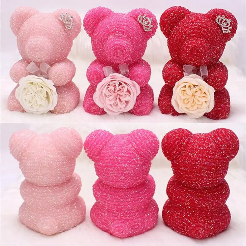 Hot Sale Diamond Studded Rose Teddy Bear Shiny Lovely Boxed Gift Wholesale Price Valentines Diamond Bear