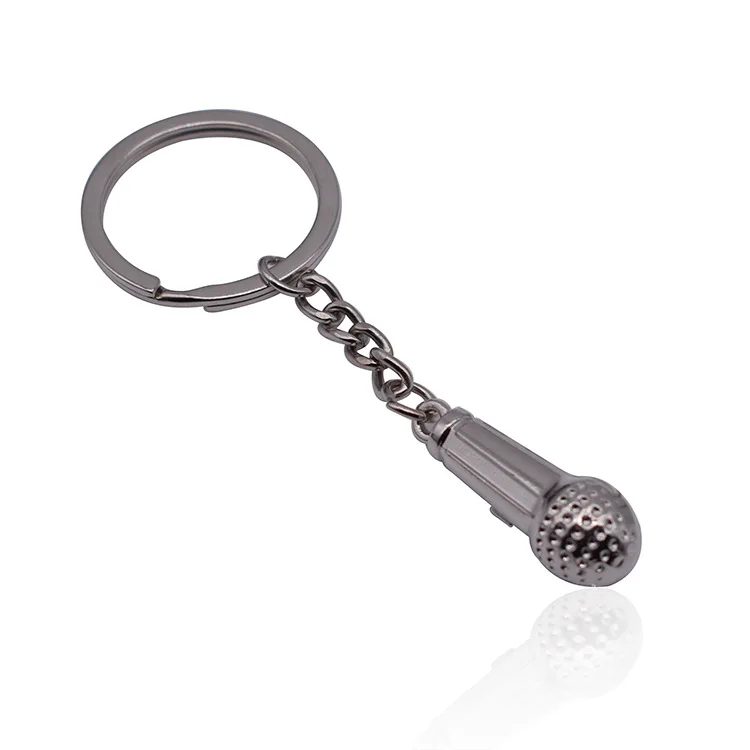 New Product Promotion Plain Color Custom Shape Metal Key Ring Event Gift Blank Microphone Design Keychain
