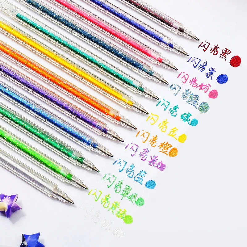 Оптовая продажа милые детские канцелярские принадлежности для девочек разные цвета желе блестящие чернила набор гелевых ручек