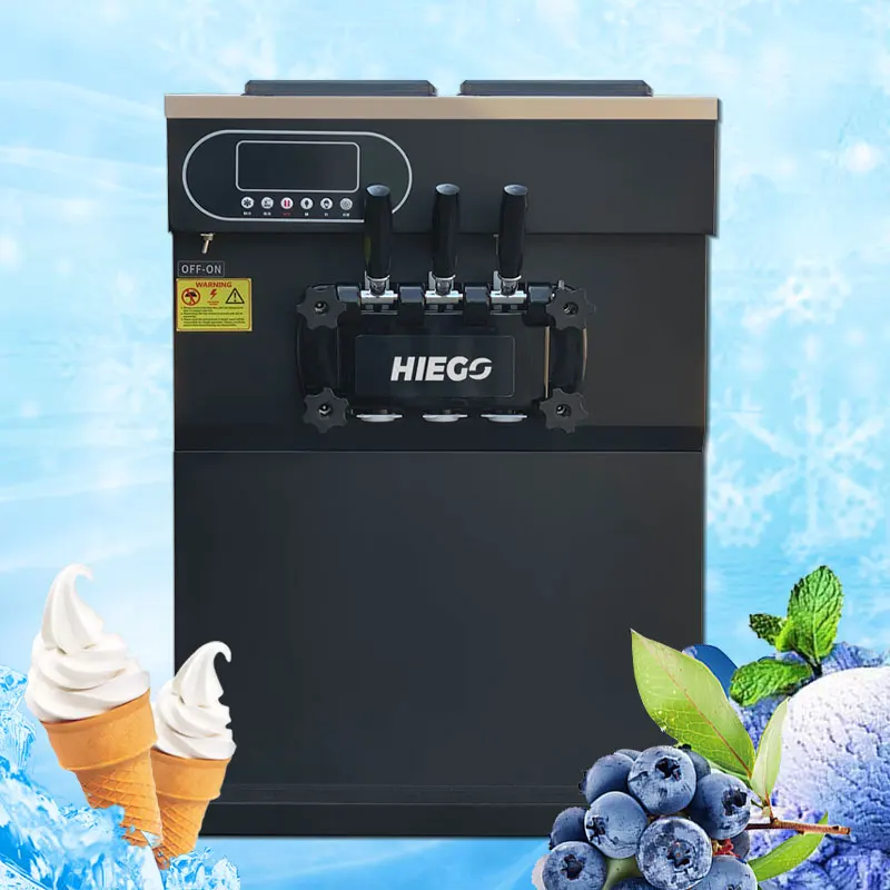 Soft Ice Cream Makers Sundae Counter top 36-38L/H Tricolor 2+1 Flavors Cones Freezing Machine