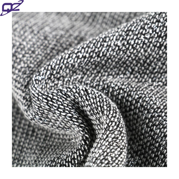 Customized Yarn Dyed Cotton Polyester Blend Lurex Metallic French Terry Fabric for Hoodies Evening Dress Coat