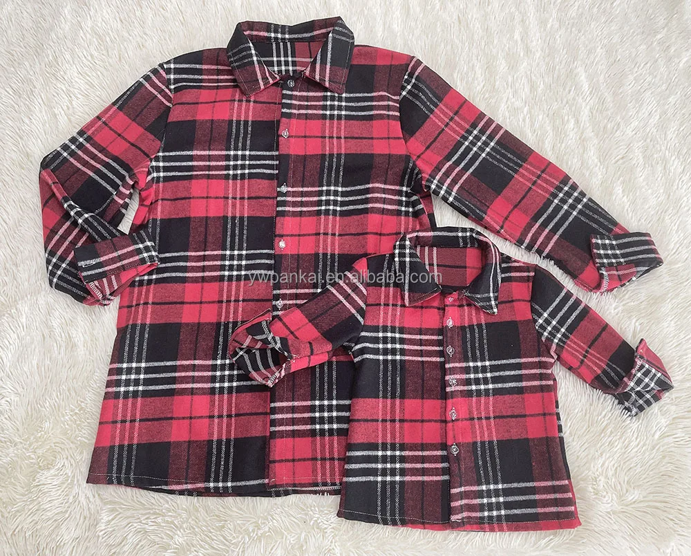 Factory Quick TAT High Quality Oversized Customizable Mommy and Me Plaid Shirts Fall Outfits Family Matching Outfits