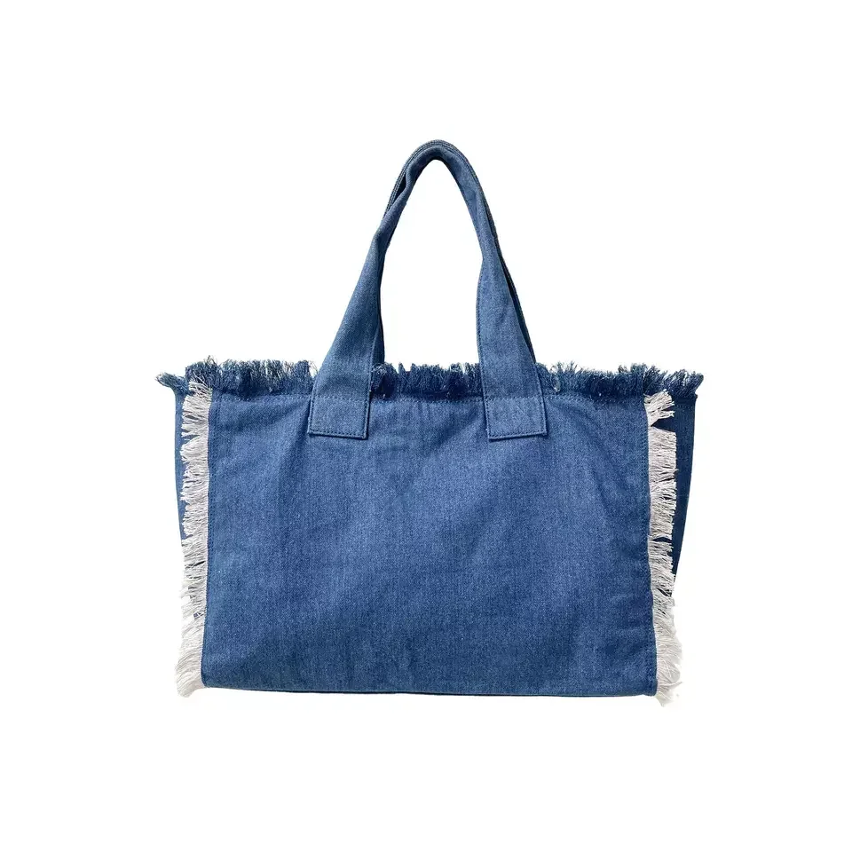 Canvas Fringe Bag Summer Beach Tote  bag Purse bags  Women Handbag with Bandanna