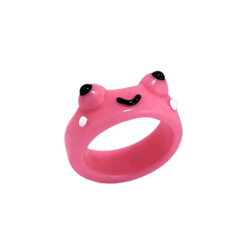 New Hot Sale Fun Ring Cute Animal Acrylic Resin Frog Shape Ring Personalized Kids Cartoon Plastic Frog Resin Finger Rings