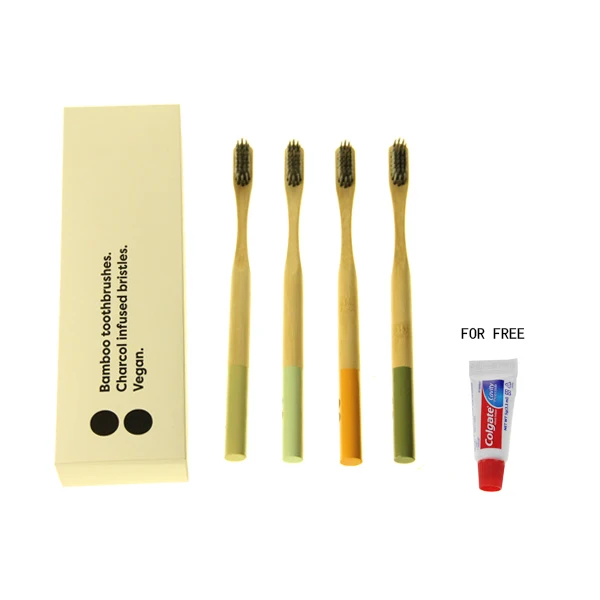 
Качественная биоразлагаемая дорожная бамбуковая зубная щетка с бесплатной зубной пастой внутри 