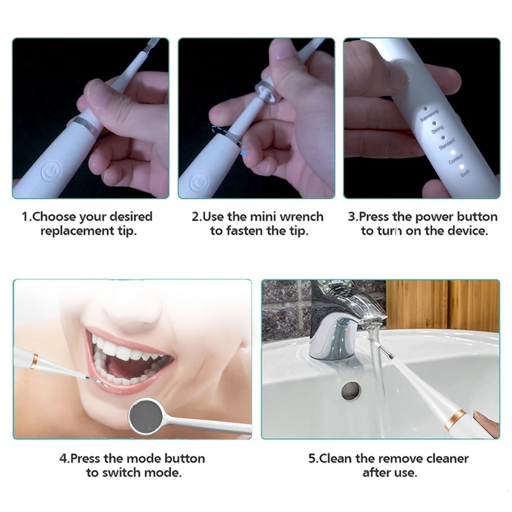 Best Electric Teeth Cleaner Calculus Remover Ultrasonic Tooth Brush Oral Cleaning Kit Adult Tartar Scraper