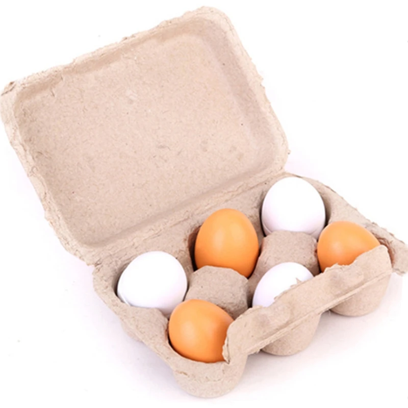 
Amazon hot selling 6pcs simulation eggs toy educational wooden eggs pretend play kitchen food toy for kids 