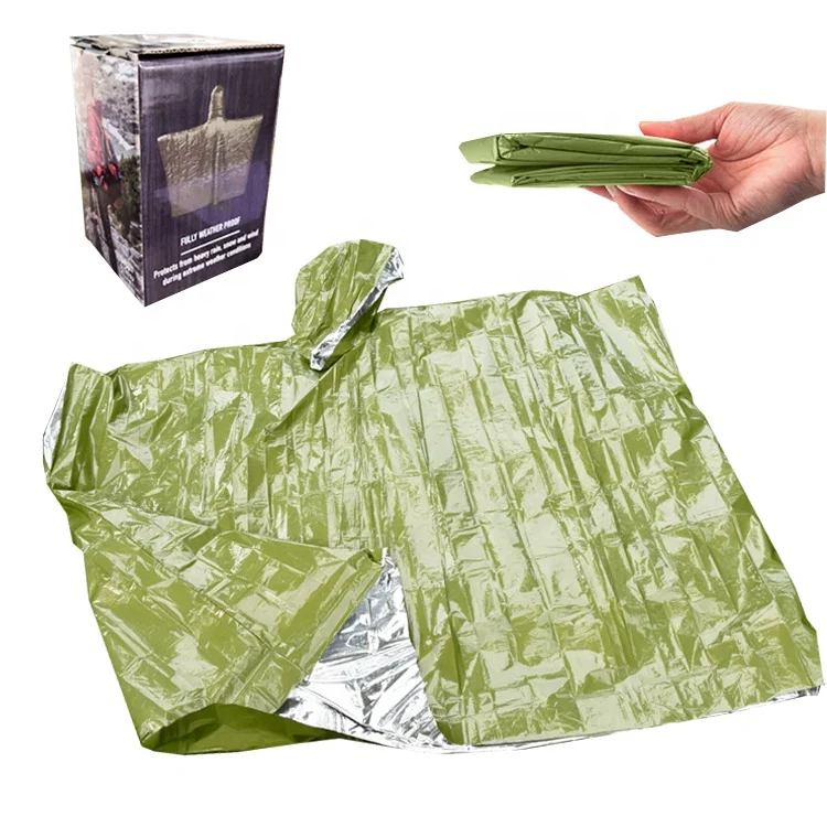 Outdoor Emergency Blanket Rain Poncho Lightweight Waterproof Raincoat Survival Thermal Mylar Space Emergency Blanket Poncho