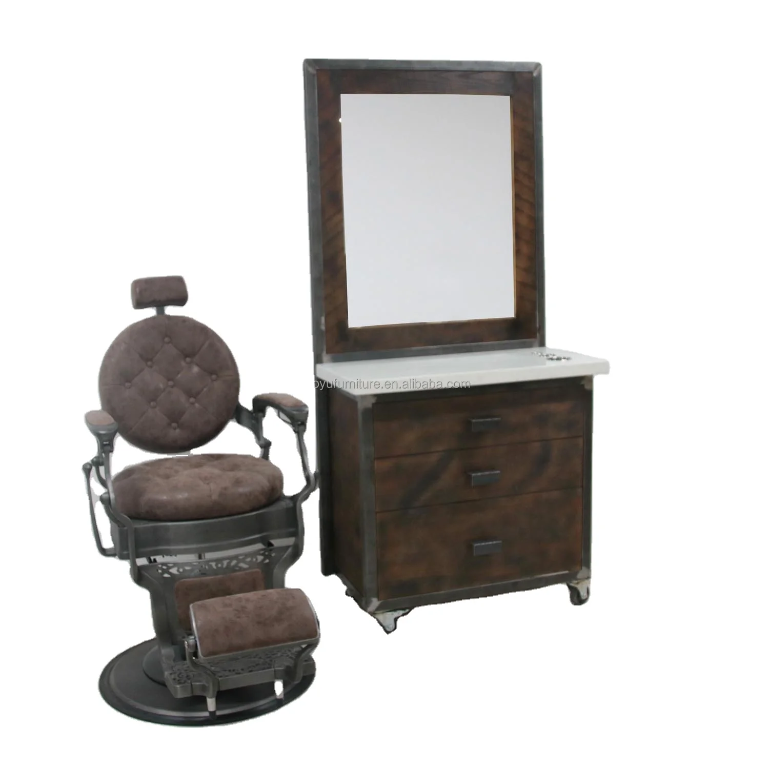 vintage iron frame barber movable station wood barber station and barber chairs
