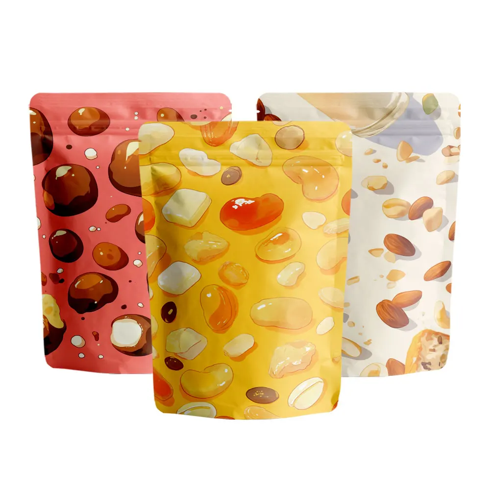 Custom aluminum foil stand up  packing pouch roasted nuts seed food packaging mylar bags for dried fruit snacks with zipper