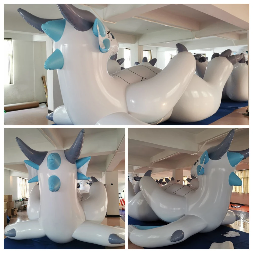 customized   inflatable laying white dragon with SPH hole