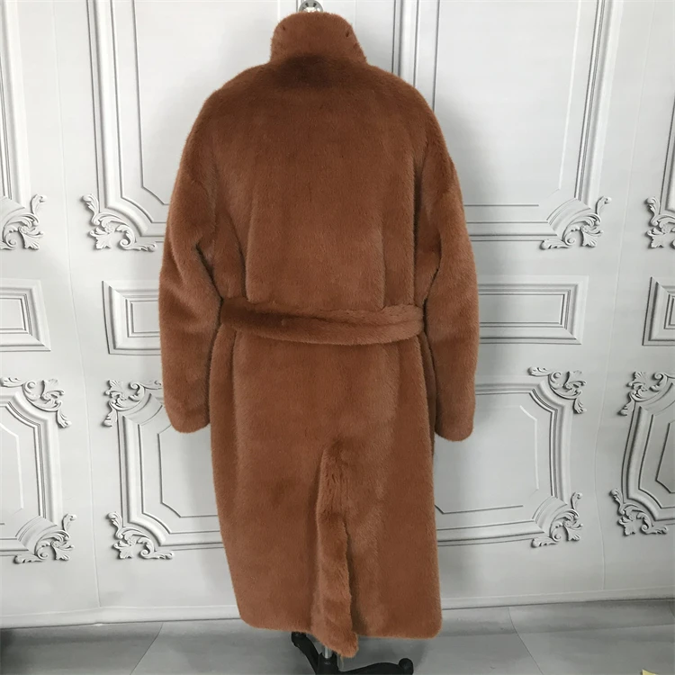 Wholesale Long Sleeve Casual Wear Women Faux Mink Fur Coat Plain Dye Fake Fur Overcoat