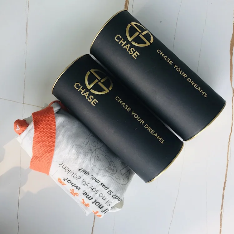 Eco friendly custom logo cardboard cylinder black gold candle cosmetic cloth t shirt tube packaging