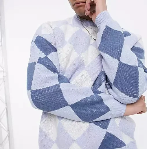 New Model Auntumn Winter Style Male Knitwear Sweater Jacquard Argyle Design Streetstyle Pullover Sweater Men