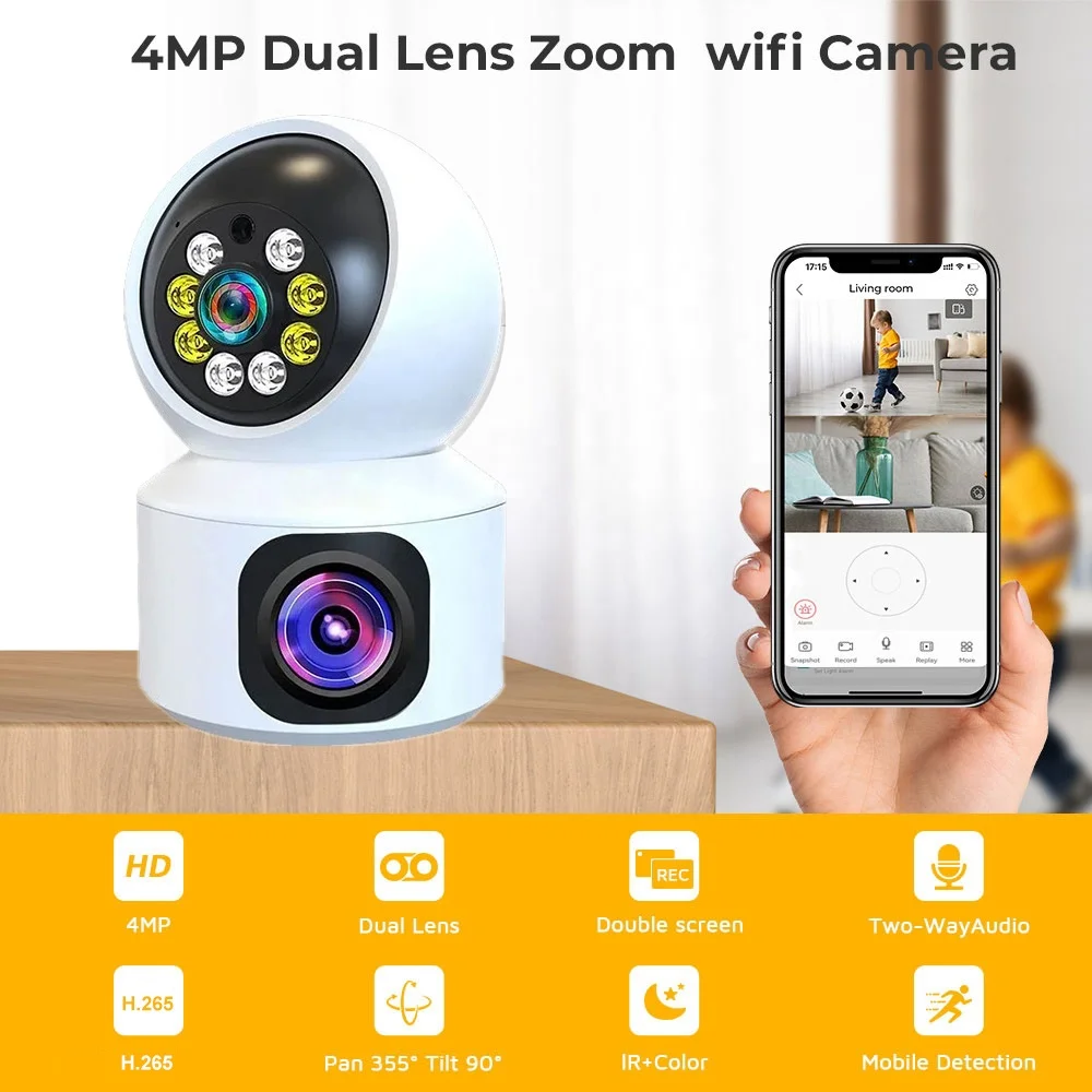 V380 4G wifi camera 4MP  Dual Wide Angle Lens Color Night Vision Indoor Auto Human Tracking Wireless IP WiFi PTZ Camera