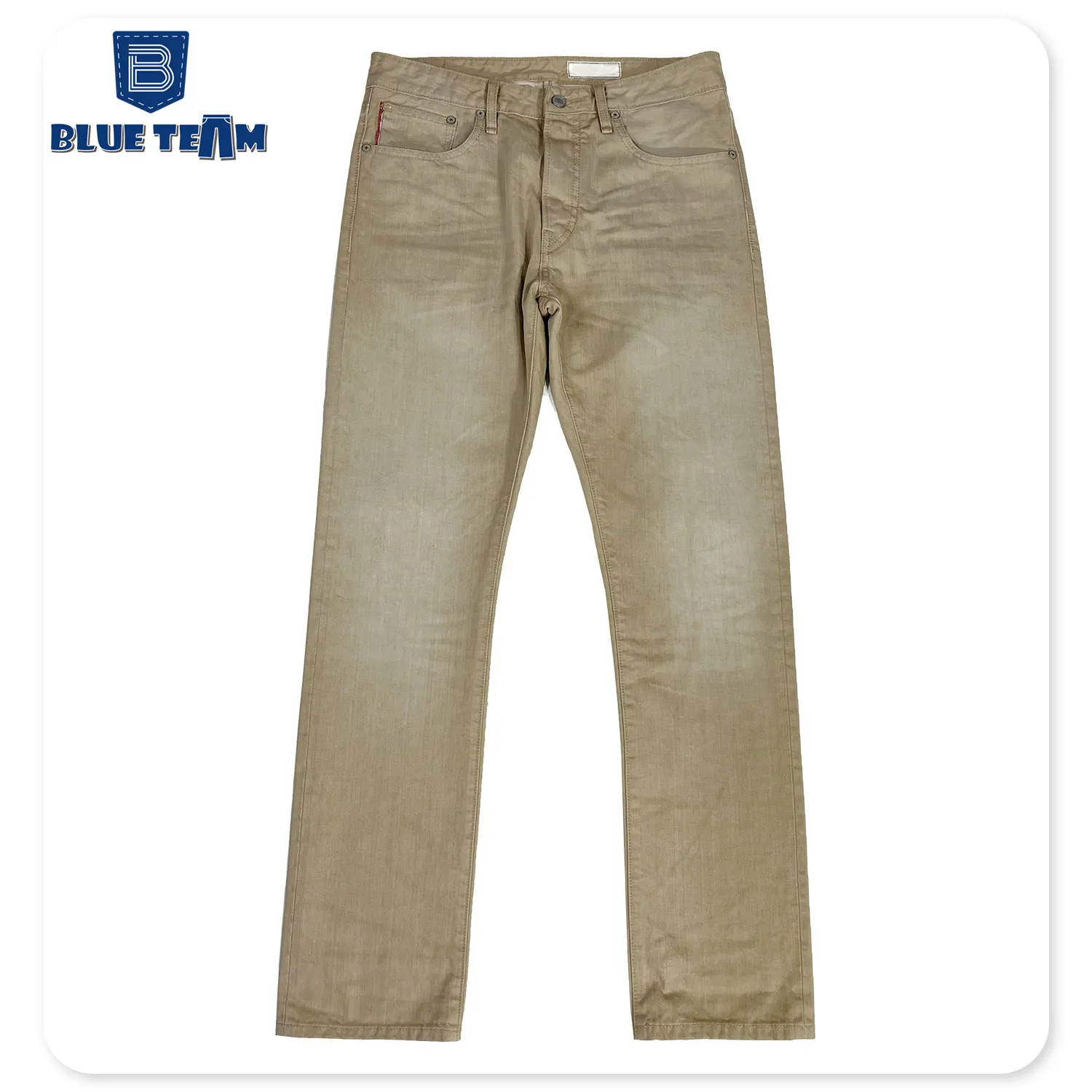 Blue Team | OEM factory logo custom jeans khaki straight leg denim pants customizable jeans red selvedge denim