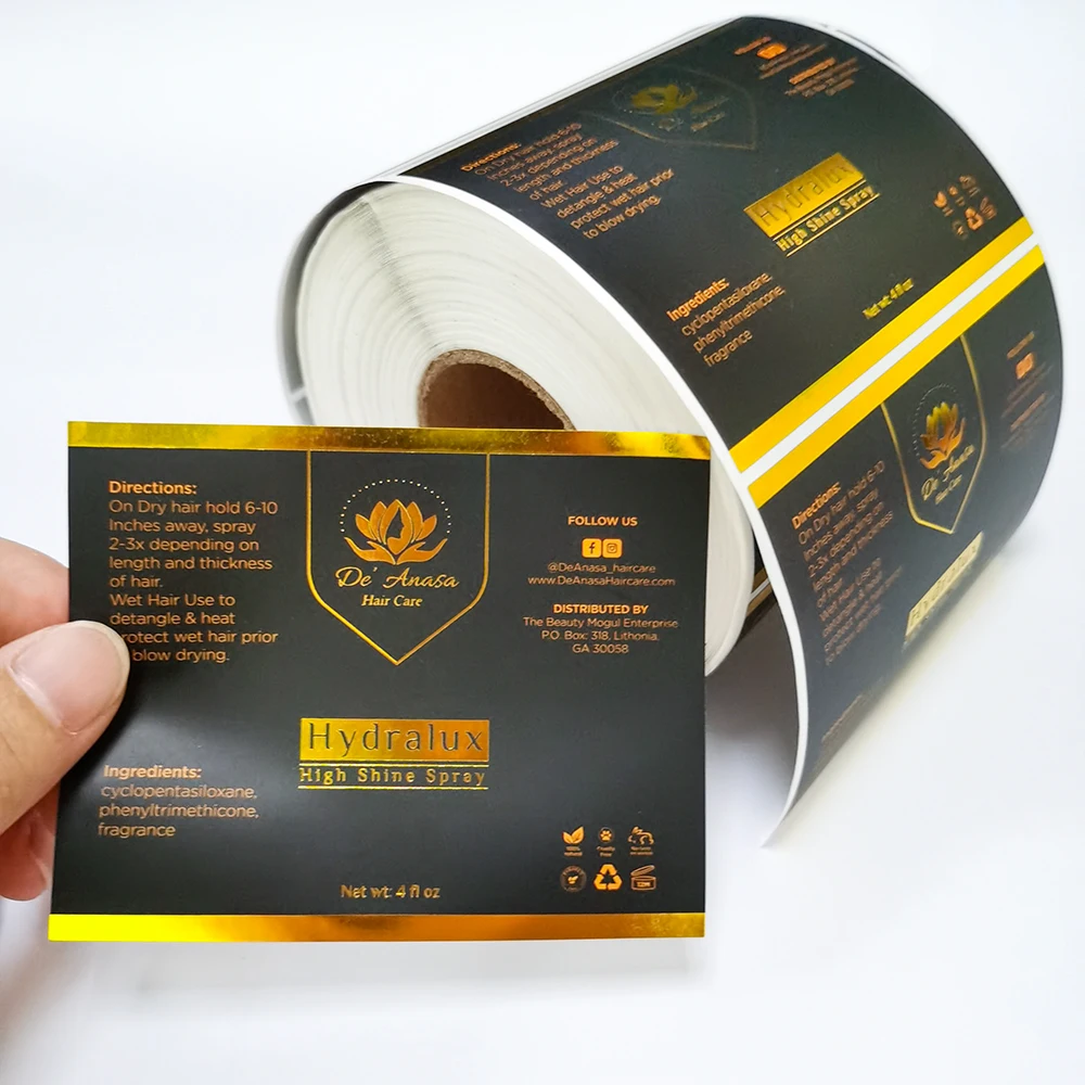 Custom Printing Logo Luxury Waterproof Packaging Bottle Gold Foil Labels Roll Etiquette Alimentaire Stickers For Food Cosmetic