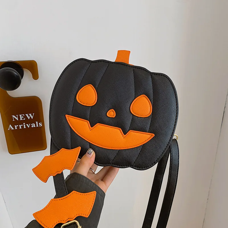 Halloween Pumpkin Shoulder Bag Bat Ornament Fashion PU Purses Funny Halloween Club Party Gift Crossbody Bag