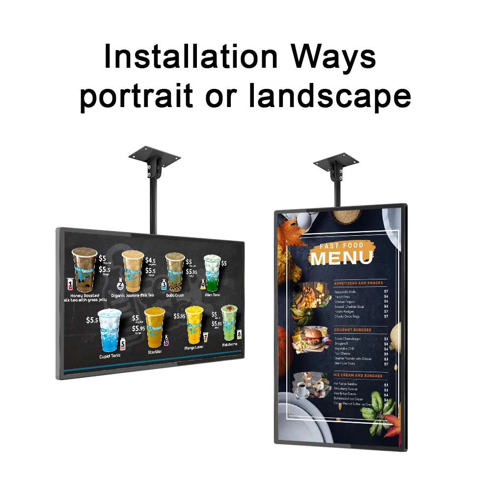 High Brightness 55 Inch LCD Display Advertising Player Remote Control Digital Menu Board Restaurant Wall Hanging SDK Function