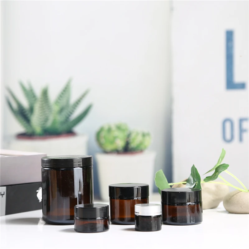 2021 Amber cosmetic glass bottle face eye cream tea-color glass bottle jar sample bottle