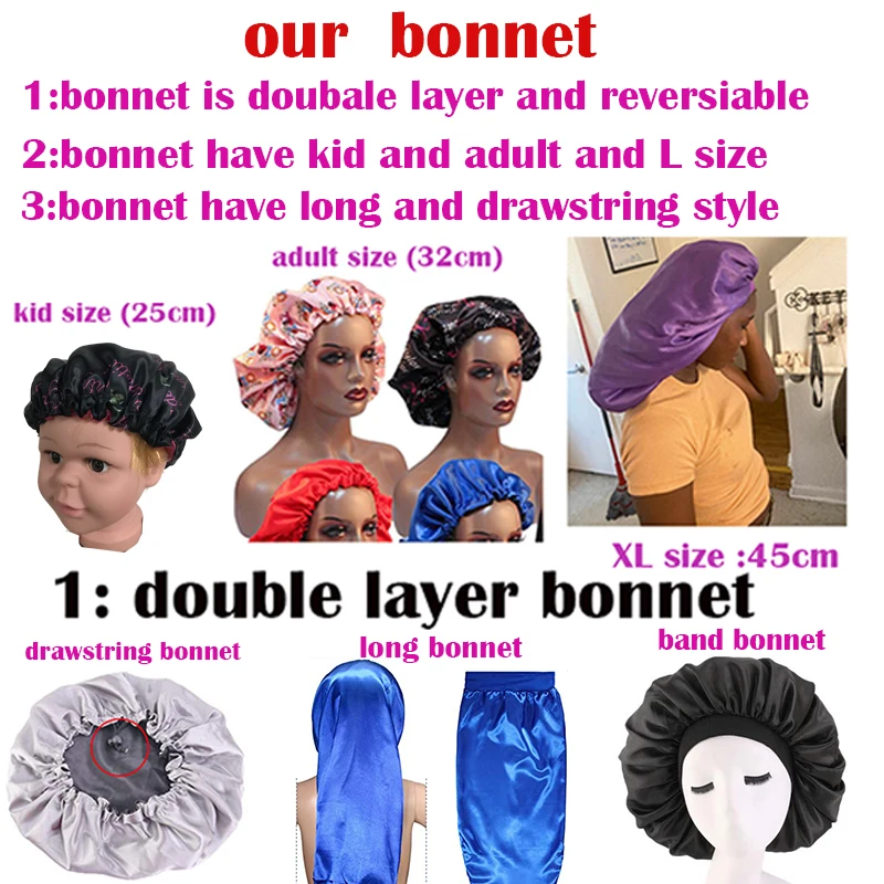 Customized Human Virgin Hair Extensions Wigs Long Hair Satin Bonnet Braid Night Hats