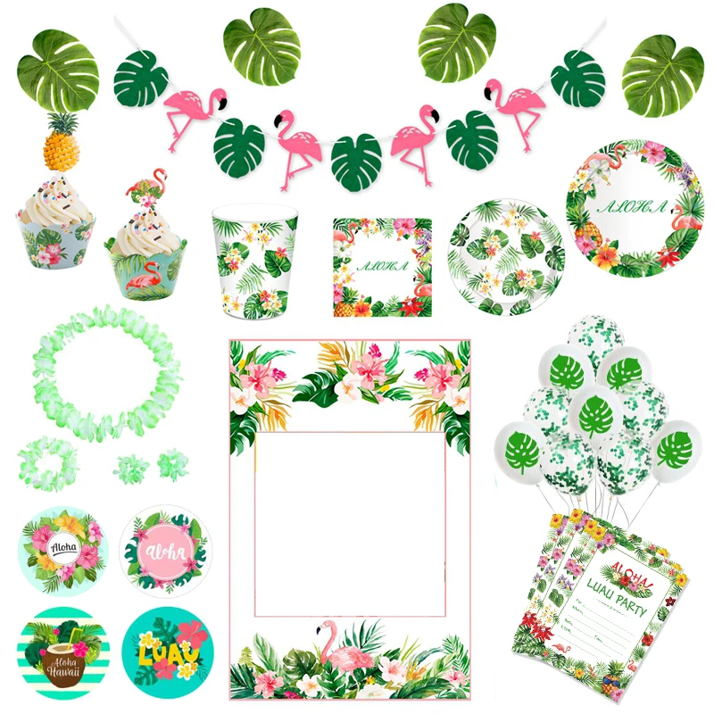 Hawaii Party Aloha Luau Flamingo Decor Palm Leaf Pineapple Summer Tropical Party Supplies Birthday Hawaiian Party Decor Wedding