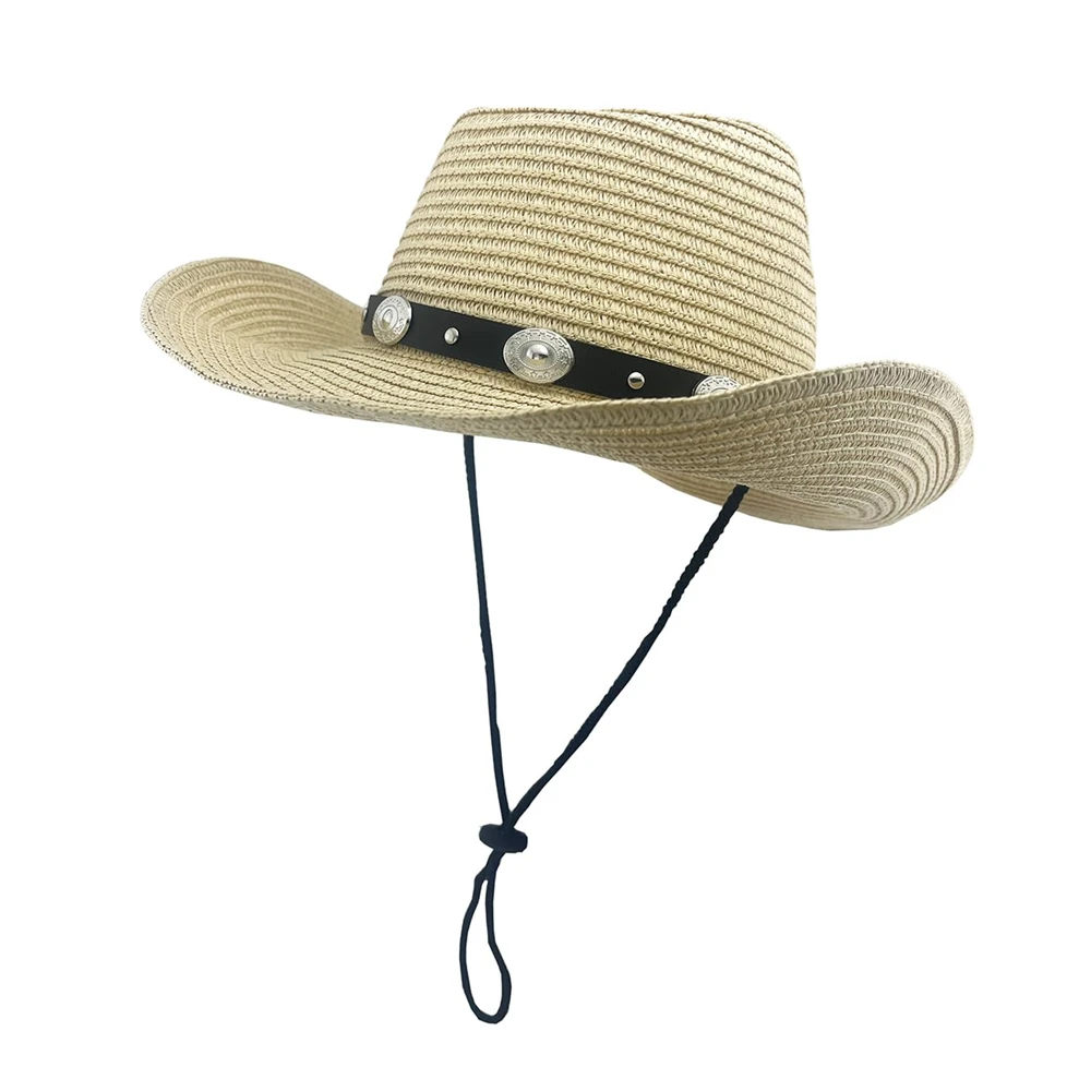 Women Straw Cowboy Hats Sparkly Western Cowgirl Hat For Holiday Foldable Vacation Beach Sun Hat With Wide Brim For Summer