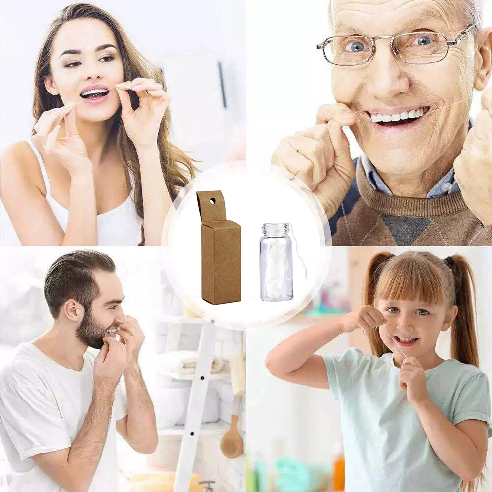 Bottle Glass Private Label Reusable Vegan Eco Friendly Pick Wax Bamboo Charcoal /Natural Silk Yarn /Corn Nylon Mint Dental Flo