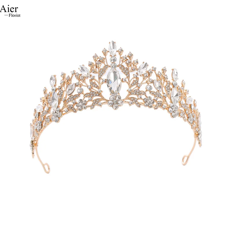 Aierflorist 14.5*7cm Big Size Cheap Alloy Adult Tiara and  Flower Decoration Tiara or Cake Decoration Crown