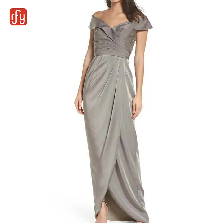 Elegant Solid Off Shoulder Surplice Ladies Gown Dress Customized Party Women Evening Dresses