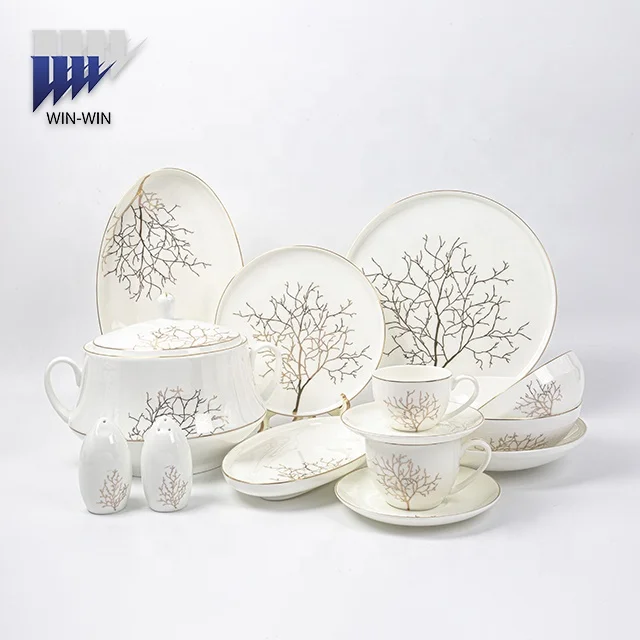 Custom gold pattern design eco-friendly 60pcs exquisite bone china dinner set for party and restaurant