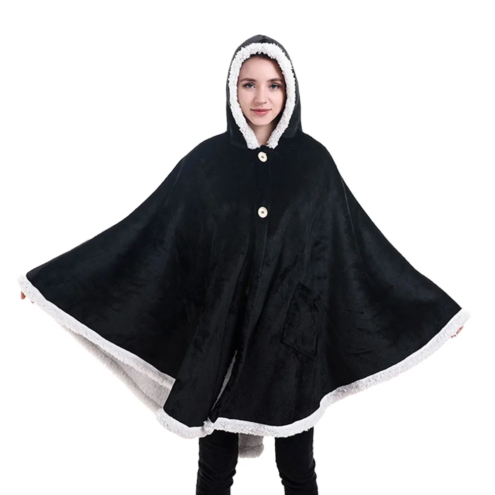 Hot sale Oversized Plush Sherpa  Snuggie TV  Blanket Wearable Down Heavy hoodie  Blanket  Cape