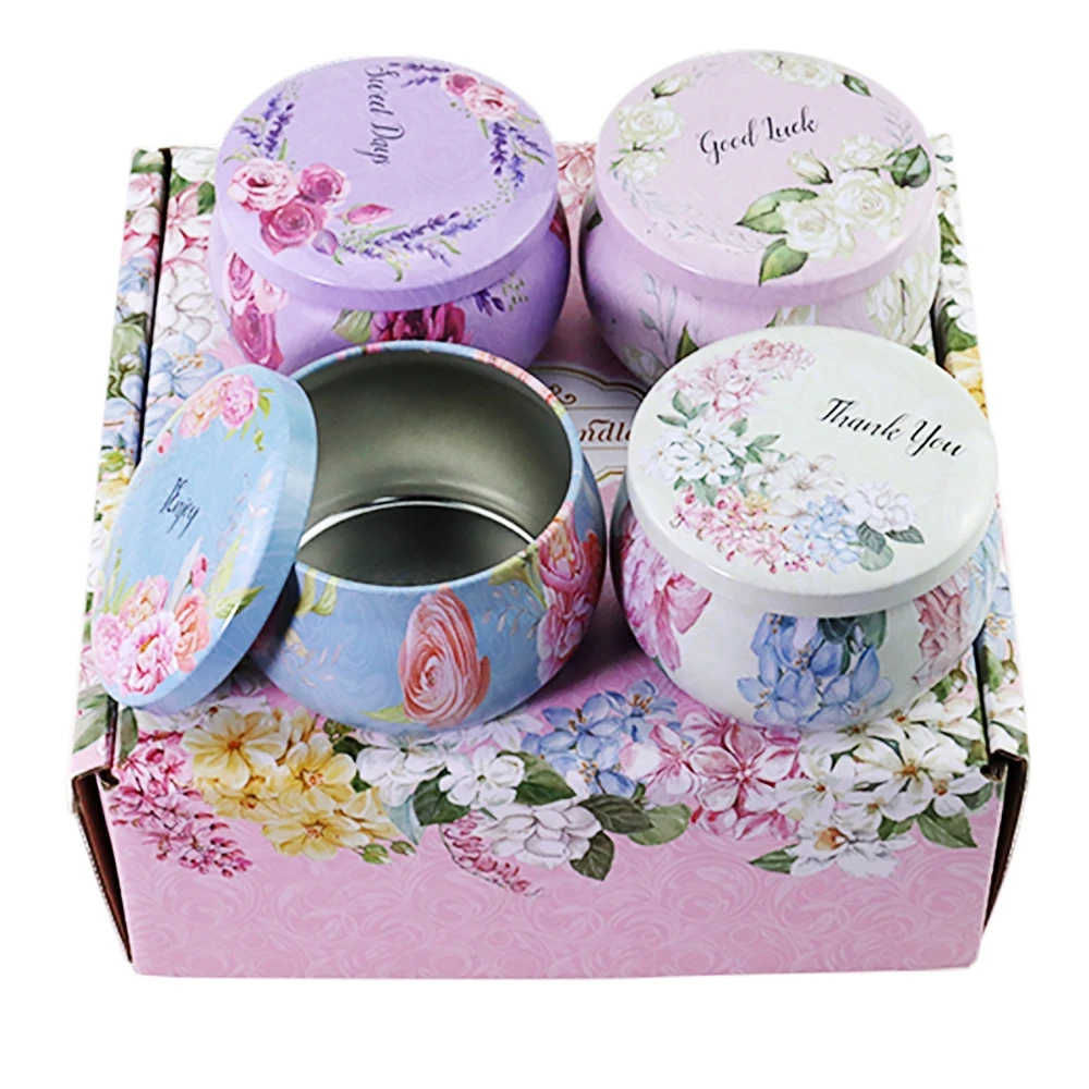 Low MOQ Round Metal 2/4/8 Oz Colored Tea Candles Tins With Lid