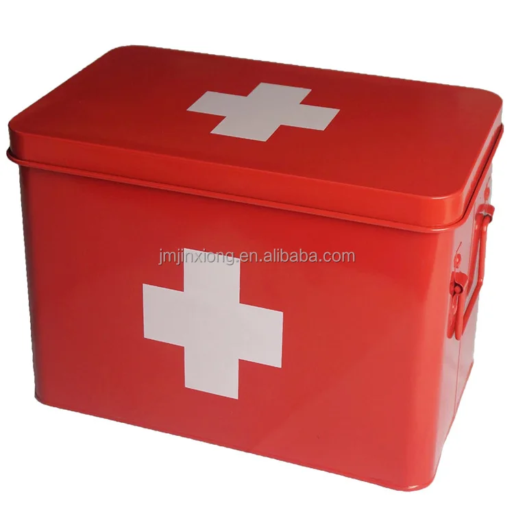 Household First Aid Dedicated First Aid Kit Box Double Layer & 4 Compartments Metal Medicine Storage Box